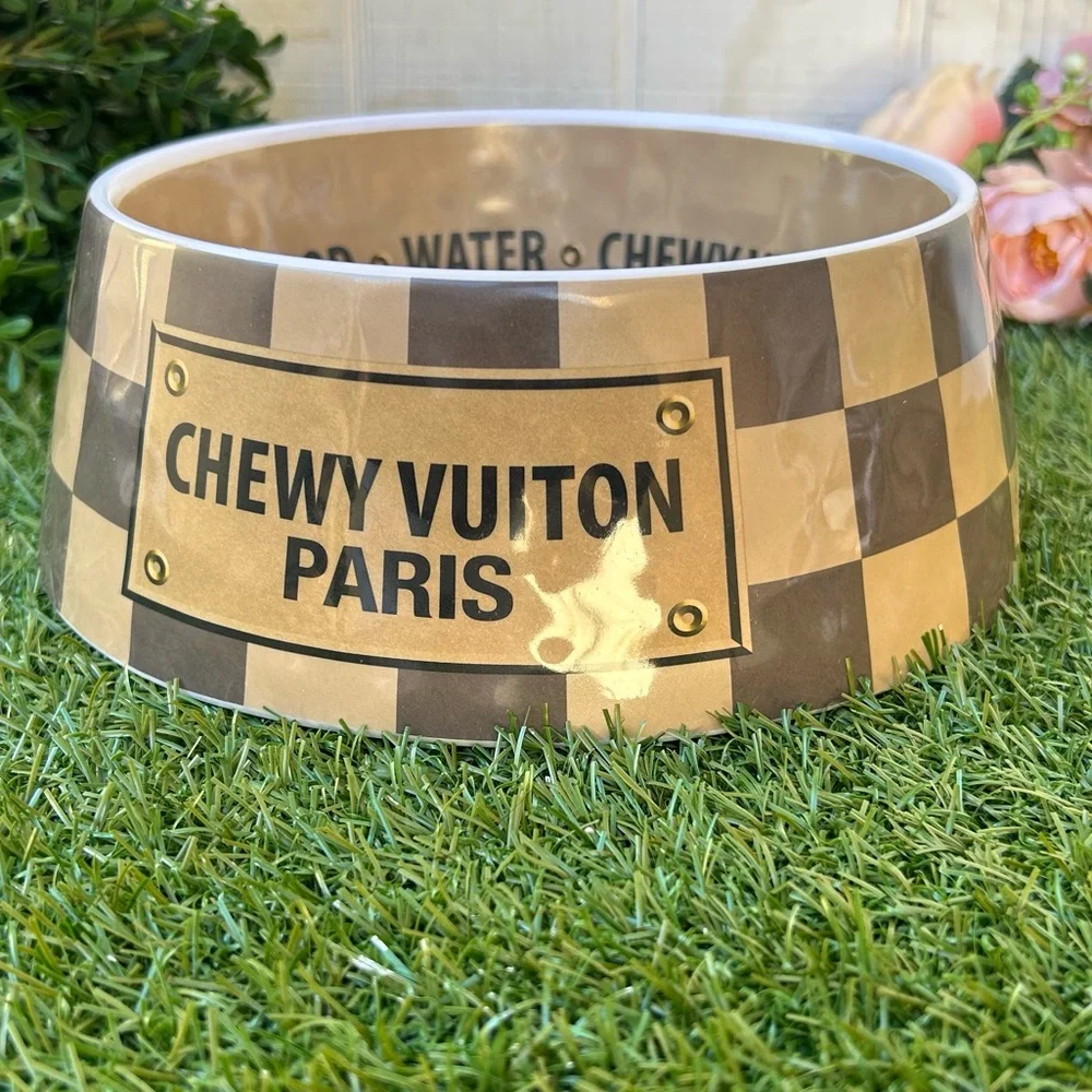 Haute Diggity Doy BARK, LOVE, PLAY! Checker Chewy Vuiton Bowl - Large NEW